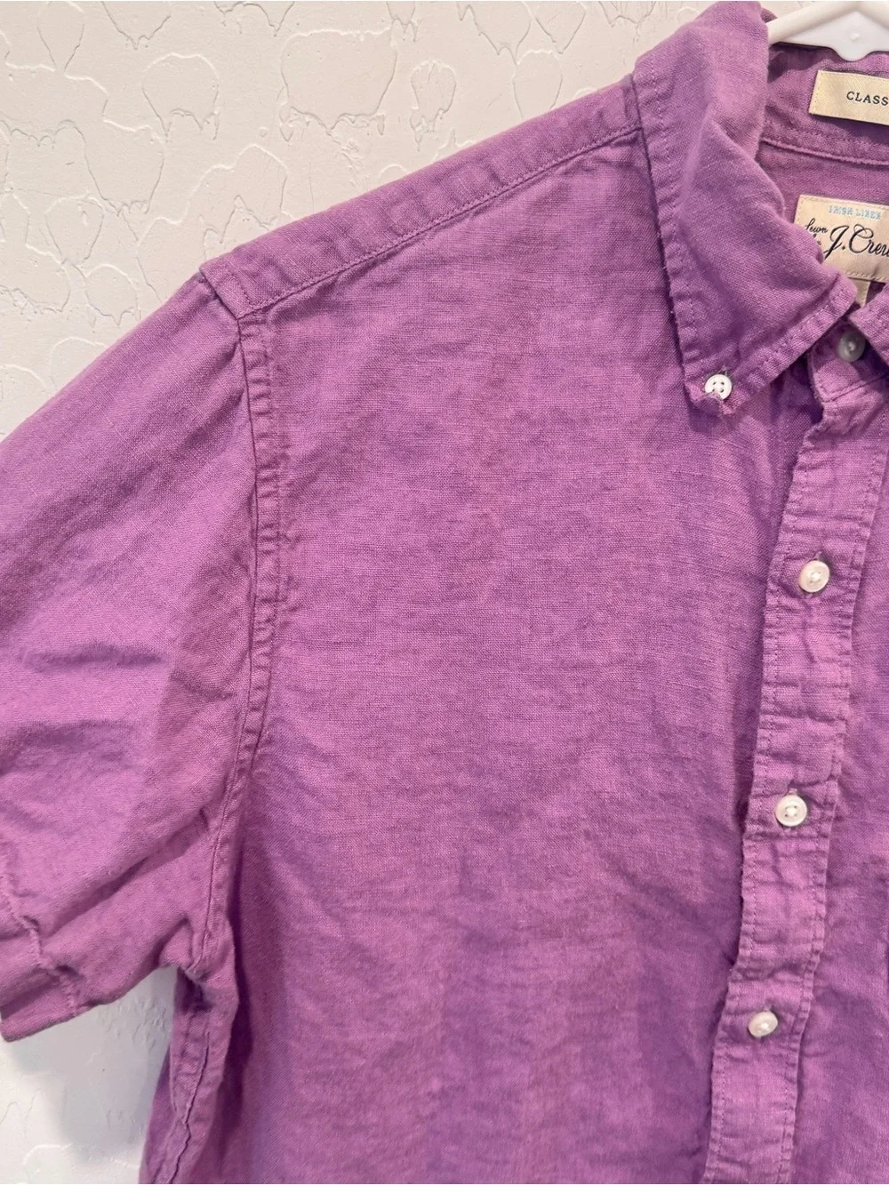 J. Crew Irish Linen Short-Sleeve Button-Down Shirt Mens Small Purple Preppy
